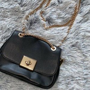 New Coach Black and Gold Leather Crossbody